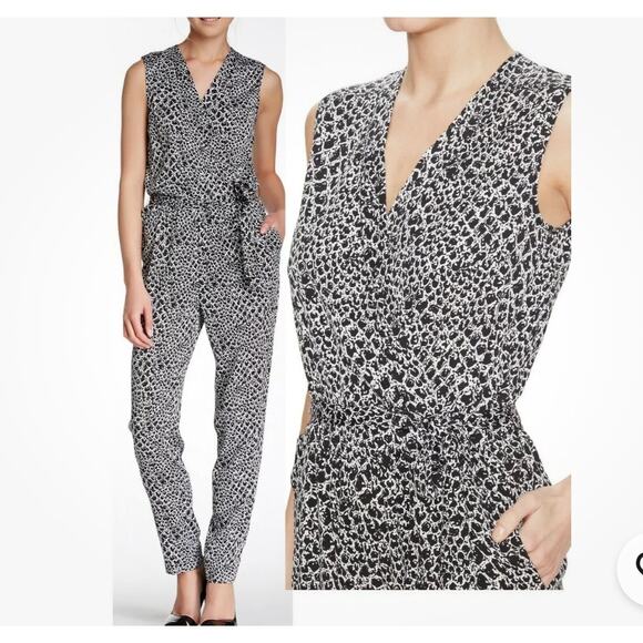 Diane Von Furstenberg DVF Rawna Silk Sleeveless Jumpsuit Black & White Snake - Picture 1 of 10